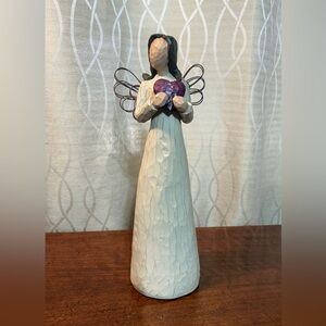 Willow Tree Style Angel Figurine with Wings and Purple Heart